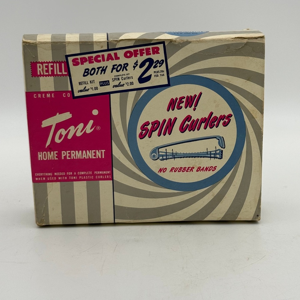 Vintage Toni Home Permanent Refill Kit Spin Curlers Plastic Hair Rollers Box